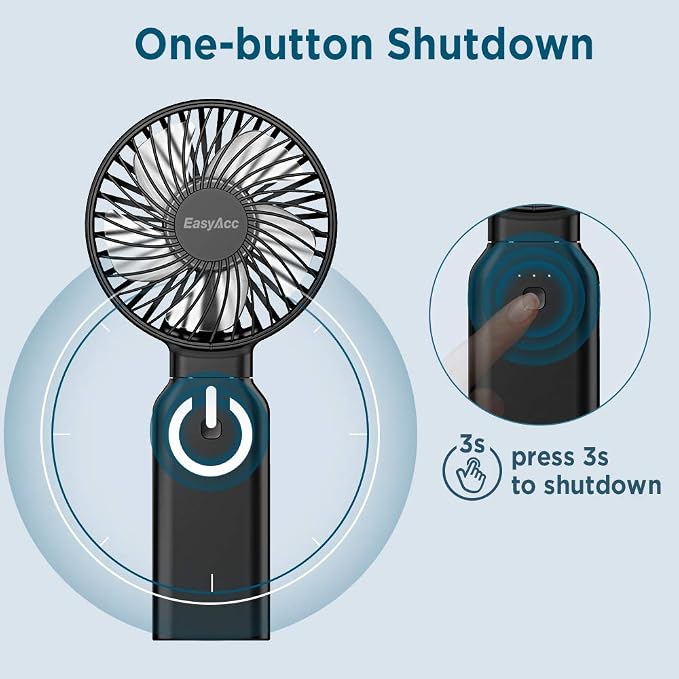 EasyAcc Portable Travel Fan [Max 53H Cooling Time] 9000mAh Rechargeable Battery Powered Handheld Fan with Power Bank 4 Speeds Powerful Personal Desk Electric for Travel Outdoor Office