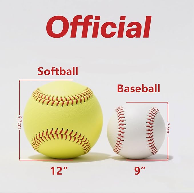 Official Size 12" Softballs - Fastpitch Practice & Training Balls, Leather Covered