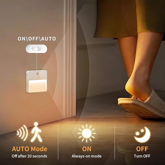 ASAWASA LED Motion Sensor Night Light, 7 Colors Rechargeable Magnetic Decor Wall Lights, Dimmable, Suitable for Bathroom hallways bedrooms Kitchen cabinets Staircase