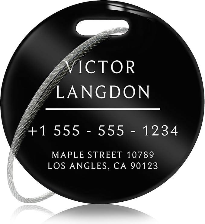 Stainless Luggage Tags for Suitcases: Metal Personalized Luggage Tags and Bags with Customizable Texts (Black)