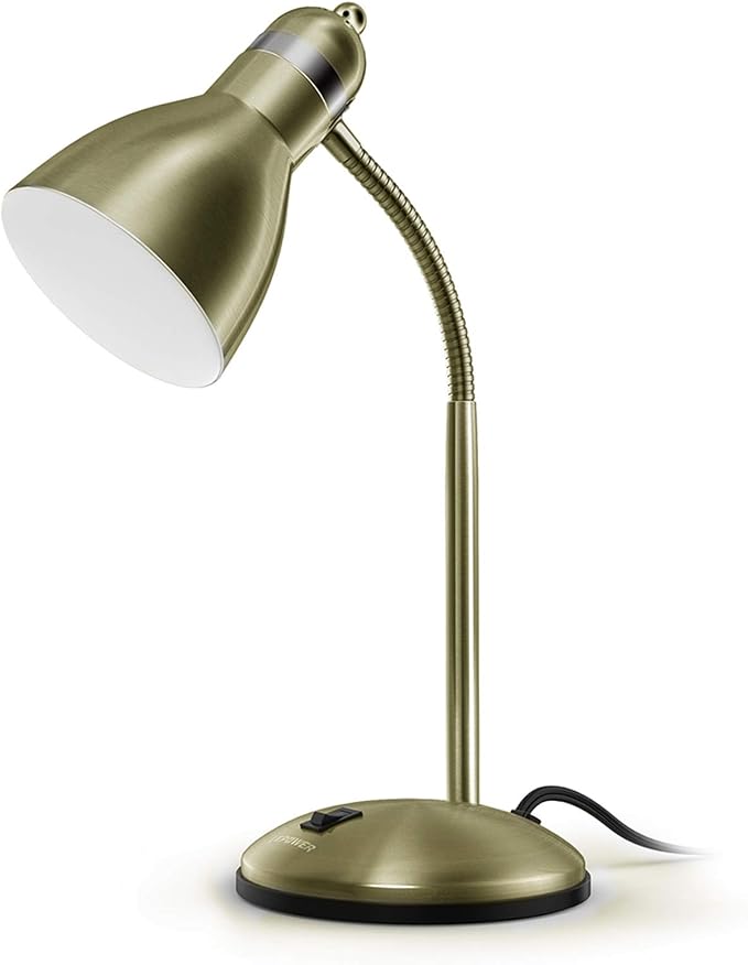 LEPOWER Metal Desk Lamp, Adjustable GooseNeck Reading Light for Bedroom | Compact & Sturdy, Space-Saving for Bedside & Dorm, E26 Table Lamp, Eye-Caring, Ideal for Study, Office, Back to School