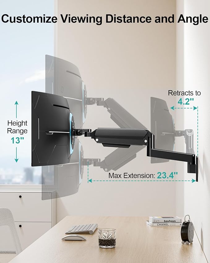 MOUNT PRO Monitor Wall Mount for 22"-49" Ultrawide Flat & Curved Screens, Heavy Duty Single Wall Mount Monitor Arm Holds up to 44 lbs, Full Motion Adjustable Wall Bracket, VESA Mount 75x75mm/100x100mm