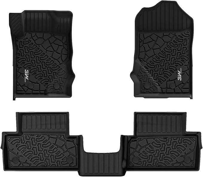 3W Floor Mats Fit for 2021-2025 2026 Ford Bronco 2 Door All Weather TPE Car Accessories Custom Fit Floor Liner 1st and 2nd Row Car Mats, Black (Not for Bronco Sport & Rubberized Floor)