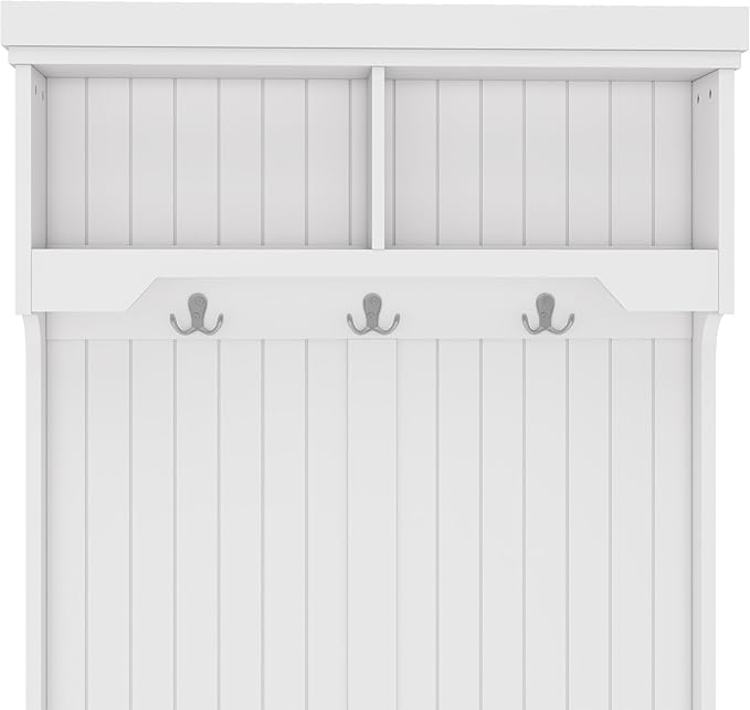 Modern Hall Tree with Storage Shoe Bench, 4-in-1 Design Coat Racks with Shoe Bench and Hooks, Multifunctional Hall Tree for Living Room, Entryway and Hallway (White/44f)