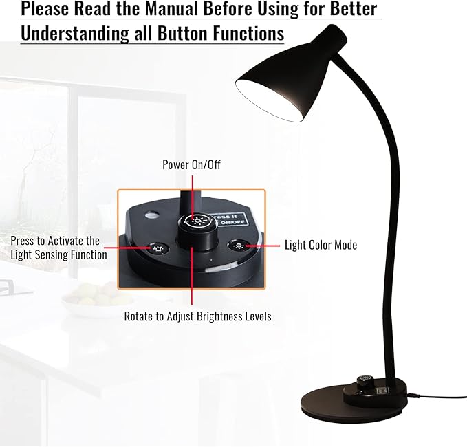 LED Desk Lamp, Desk Light with USB Charger, 3 Color Temperature and 20 Brightness Levels, Eye-Caring Metal Desk Light for Office and Bedroom, 10W, 1000 Lumens, Adapter Included (Black)