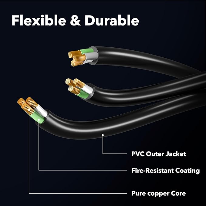Clear Power 8 ft Extension Cord - 16/3 SJTW, Black Waterproof, Weather Resistant, Flame Retardant, 3-Prong Grounded Plug for Safe and Reliable Use - Ideal for Home, Garage, and Outdoor Projects
