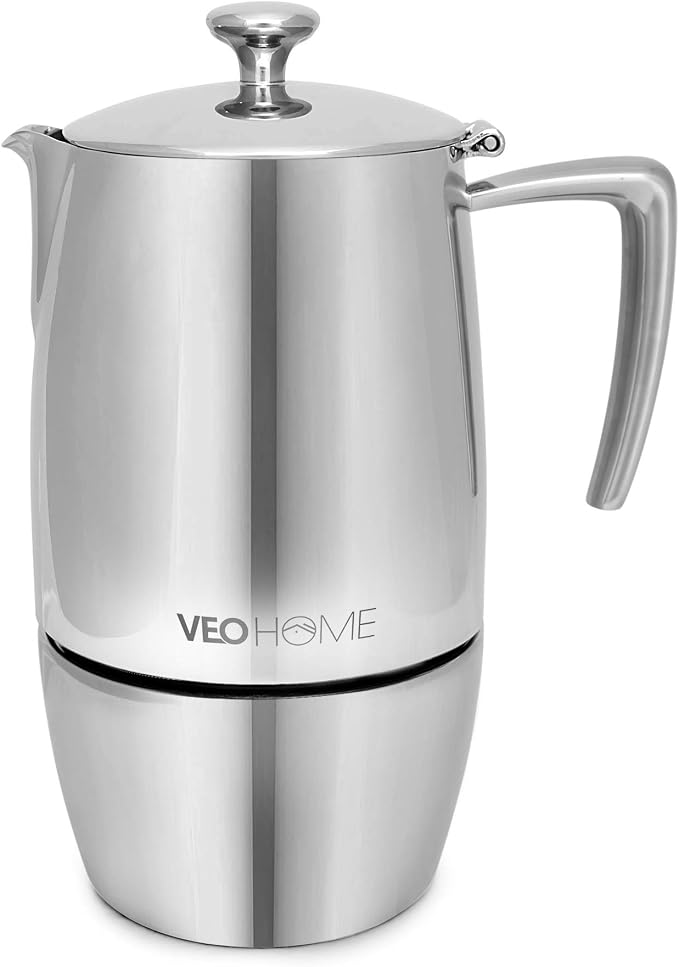VeoHome Stovetop Espresso Coffee Maker - 10 Cups 500ml Multi-Stove Stainless Steel Induction Moka Pot - Unbreakable and Dishwasher-Safe Italian Style Caffe Machine