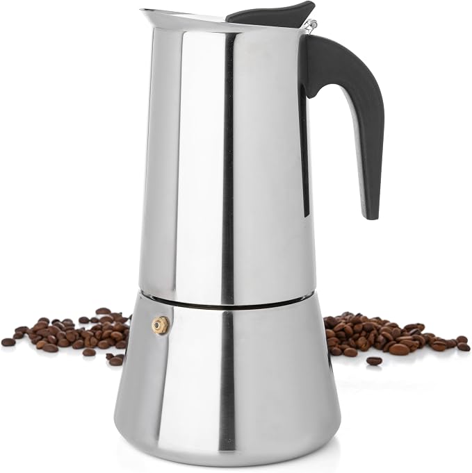 Mixpresso 12 Cup Greca Moka Pot, Stainless Steel Stovetop Espresso Maker | 600ml/20oz Italian stovetop coffee maker with classic percolator design, ideal for preparing coffee at home or while camping