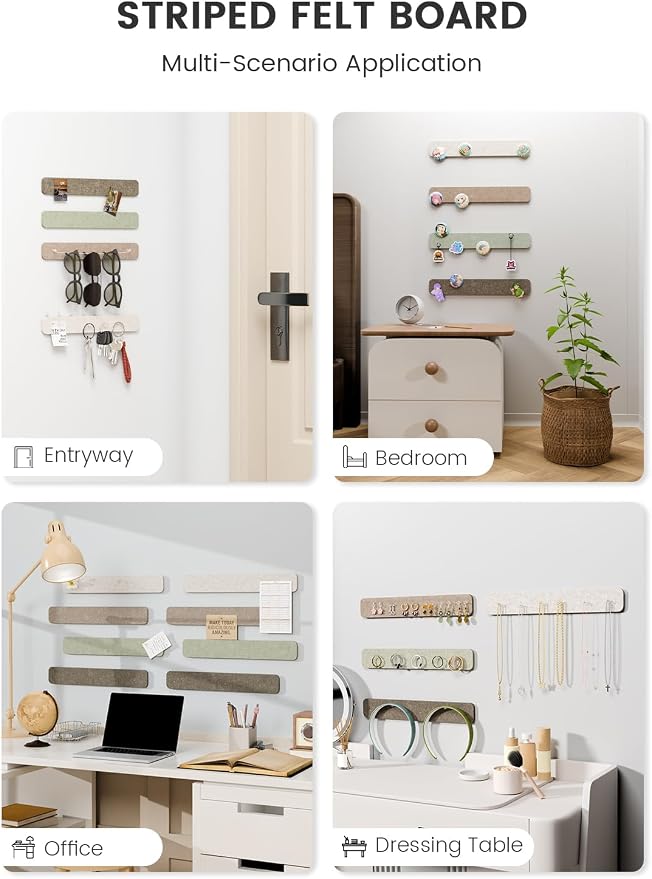 Fluxynara 13" x 2" Felt Wall Panels, Linen Dusk | 8-Pack Includes 50 Push Pins and Adhesive Tabs for Photos, Notes and Decor in Bedroom Doors, Home Office or Studios