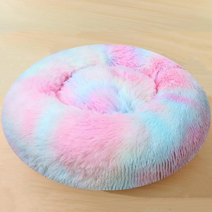 Small Dog Bed Donut Cat Bed, 20 Inch Round Fluffy Dogs Beds for Small Dogs and Cats, Anti-Anxiety Donut Dog Cuddler Bed, Washable Pet Bed for Medium Cats (Multi Color)
