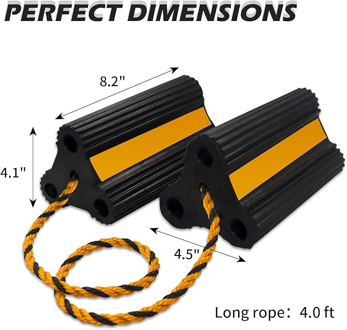 Vacallity Wheel Chocks for RV Trailer Car Truck, Upgrade Rubber Wheel Chocks with Rope Easy to Use,Camper Travel Chock Blocks Wheel Immobilizers & Chocks (8.2" 4pair)