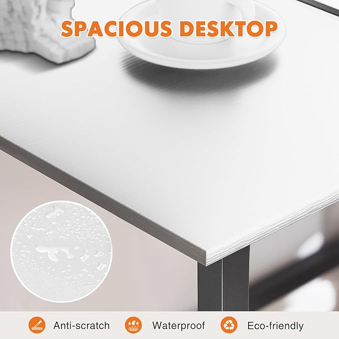 Sweetcrispy 32-Inch Small Computer Desk for Bedroom, Modern White | Gaming Writing Work and Study Desk for Home Office, Sturdy Metal Frame and Compact Modern Design with X-Shaped