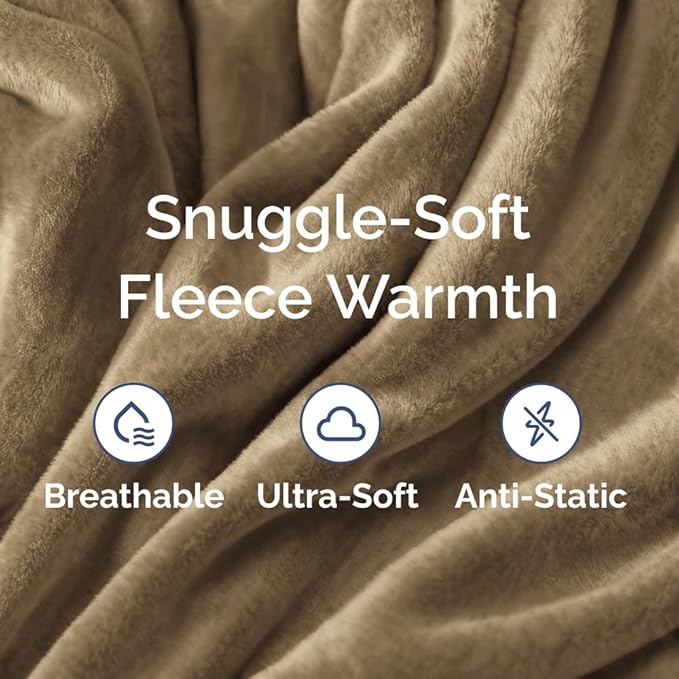 Fleece Blanket King Size - Ultra-Soft Warm Flannel Fleece Blanket - Camel | Soft, Warm, Outdoor Picnic Blanket for Camping, Travel, Lightweight, Cozy, Anti-Static, Home Decor Gifts for Men & Women