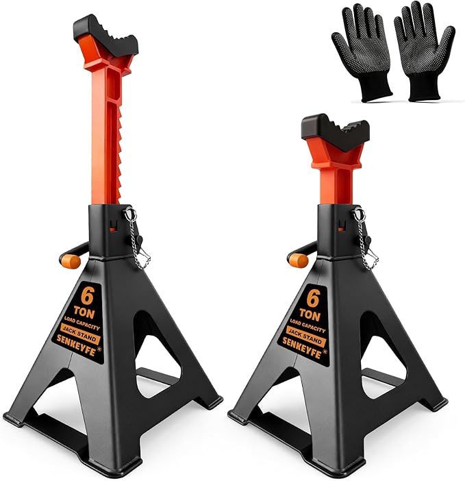 6 Ton (13,200 LBs) Jack Stands with Crossbars,Double Pin Locking,Rubber Cover,Large Foot Base,15"-22" Adjustable Height,Heavy Duty Car Jack Stands,Lifting Bus,RV,SUV,MPV,Pickup Truck,2 Pack