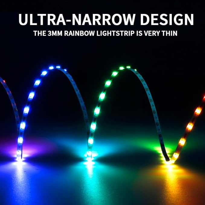 3.2FT WS2812B WS2812 3mm Ultra Narrow LED Strip,DC5V 100LEDs/m Individually Addressable Dream Color Flexible Smart Light Tape for Bedroom,Kitchen,Stage,TV Backlight(No Adapter or Controller)
