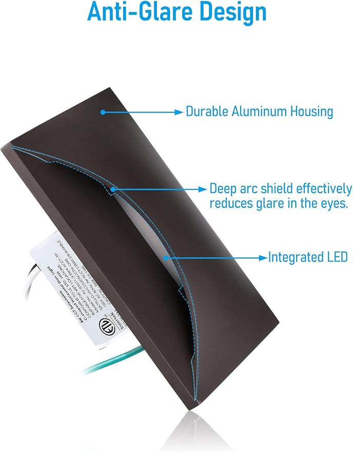 LEONLITE 12-Pack 5CCT 120V LED Step Lights, 150LM 5%-100% Dimmable Stair Lights Indoor Outdoor IP65 Waterproof, Aluminum Anti-Glare Shell, CRI90 ETL 2700K/3000K/3500K/4000K/5000K, Oil Rubbed Bronze
