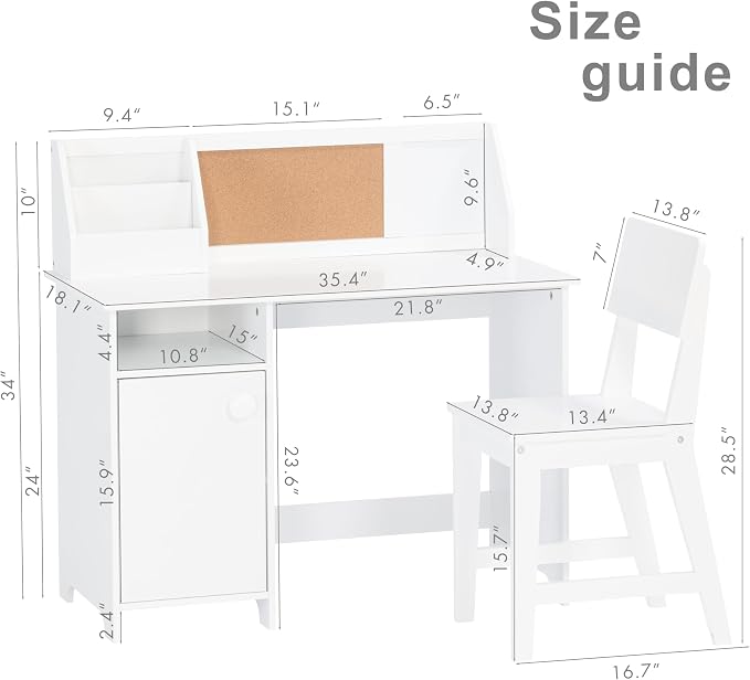 UTEX Wooden Kids Desk and Chair Set with Hutch and Storage for Ages 3-8 | Kids Study Table with Cork Bulletin Board, School Desk, Multi-Zone Storage, Water-based Paint Finish for Kids Room