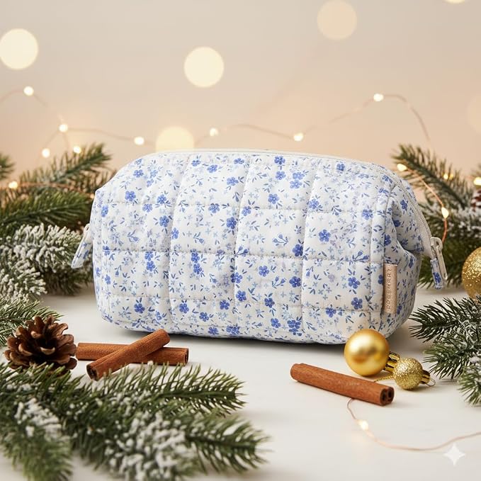 BAGSMART Makeup Bag Travel Toiletry Bag, Wide-open Zipper Pouch, Floral | Puffy Padded, Travel Essentials, Make Up Bag, For Women, Makeup Organizer, Toiletries Accessories Brushes