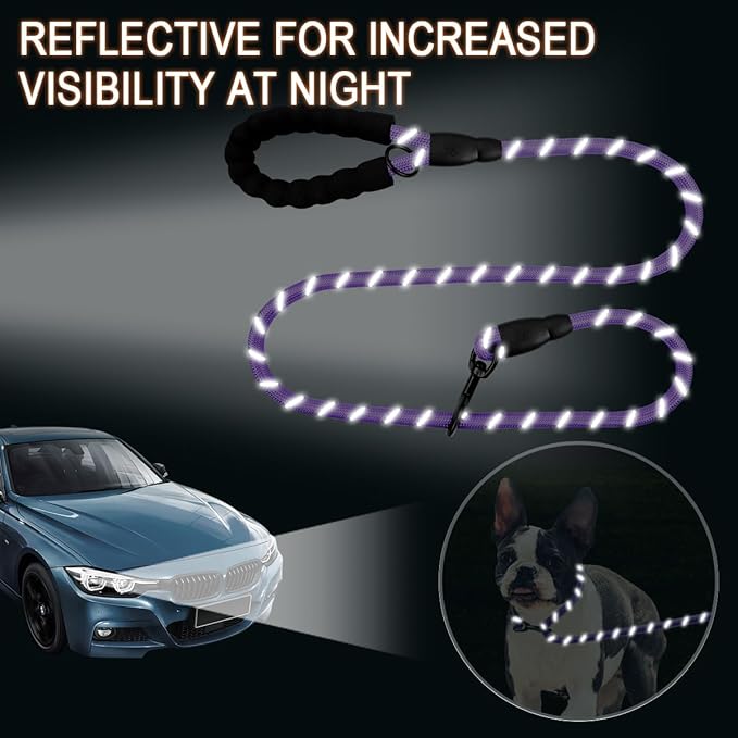 BARKBAY Dog Leashes for Large Dogs Heavy Duty Dog Leash 4/5/6 FT with Comfortable Padded Handle and Highly Reflective Threads for Medium Large Dogs Walking Training Running (5FT-1/2,Violet Purple)