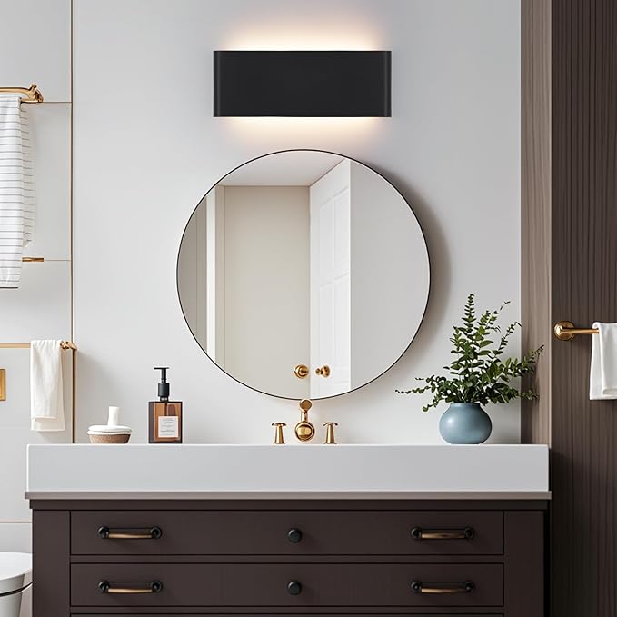 11"Modern LED vanity light,15W Dimmable 5 CCT (3000K-6500K) Adjustable Wall Lamp,Up and Down Wall Lighting,Indoor Wall Sconce for Bedroom,Staircase,Hallway,Dressing Table, 1 Pack（Black）