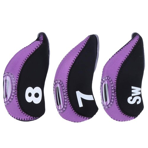 HilBeliFU 10Pcs Head Covers for Golf Clubs, Neoprene Golf Iron Covers Set with Number Convenient, Soft Universal Iron Club Head Cover for Outdoor, Sports Lovers, Black Purple