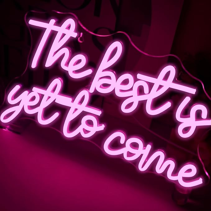 The Best is Get to Come LED Neon Signs for Wall Decor Neon Wall Art Acrylic LED Lights with Hanging Chain Light Up for Bedroom Decor Graduation Bar Pub Wedding Party 5V USB Powered Dimmable