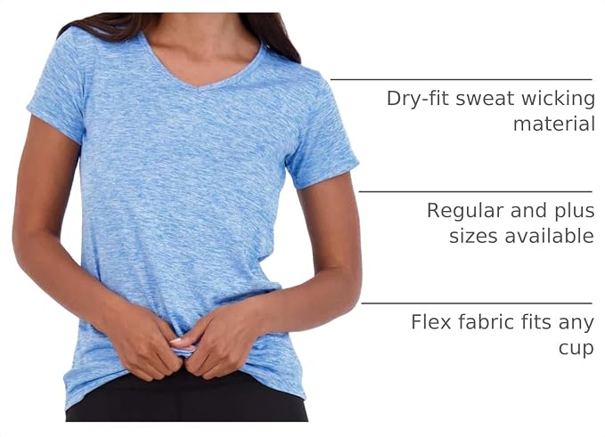 5 Pack Women's Dry Fit V Neck Workout Tops T Shirts Athletic Gym Yoga Tees | Available In Plus Size, Cooling Moisture-Wicking, Short Sleeve, Quick-Dry, Fitness, Stretch, Exercise, Running, Hiking