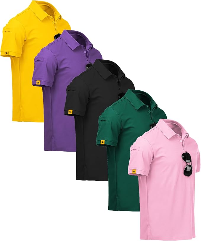 ZITY 5 Pack Mens Polo Shirt Short Sleeve Sports Golf Tennis T-Shirt Moisture-Wicking Summer Shirts