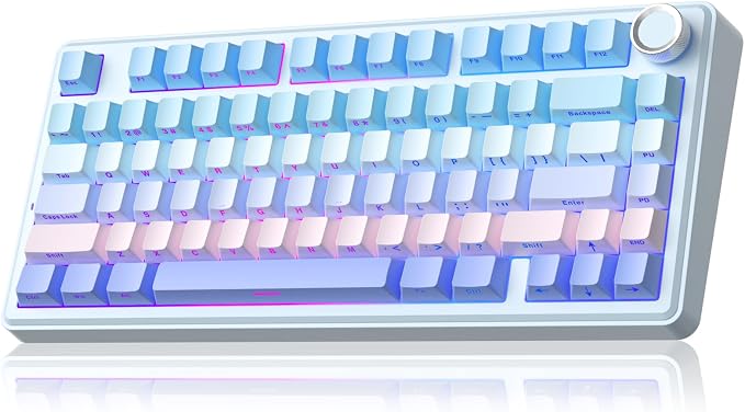 SOLAKAKA A75 Wireless Mechanical Keyboard, Hot Swappable Gaming Keyboard with RGB Backlit, Multifunction Knob, Gasket Mounted Creamy Keyboard, BT5.0/2.4GHz/USB-C, 75% Compact Layout for Win/Mac/PC