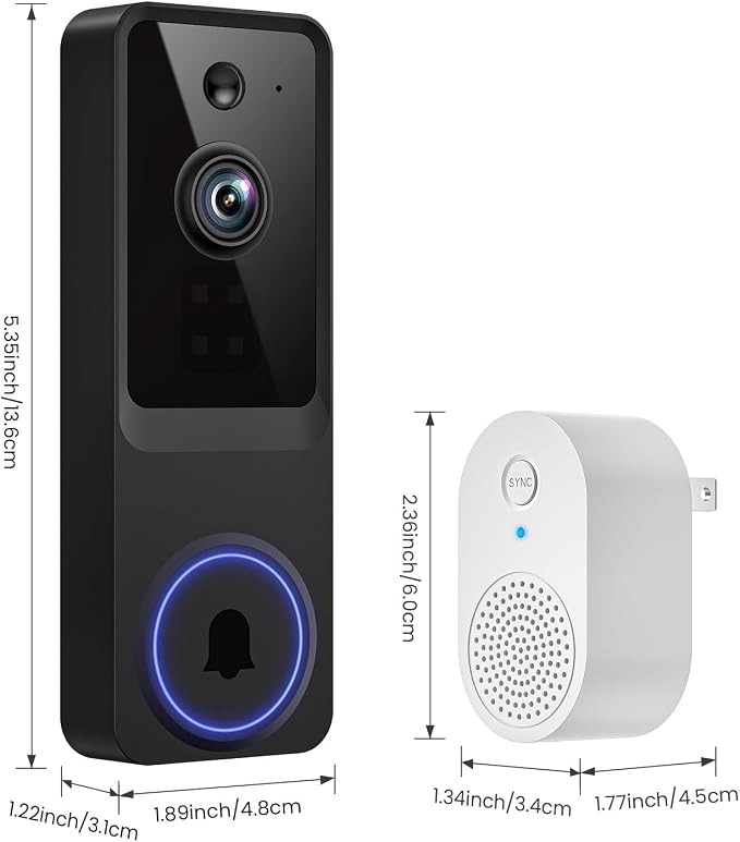 1080p Wireless Video Doorbell Camera with Smart AI Human Detection, Two-Way Audio, Live View, Night Vision, 2.4G WiFi, Battery Powered, App Control, and Cloud Storage for Home, Office & Pet Monitoring