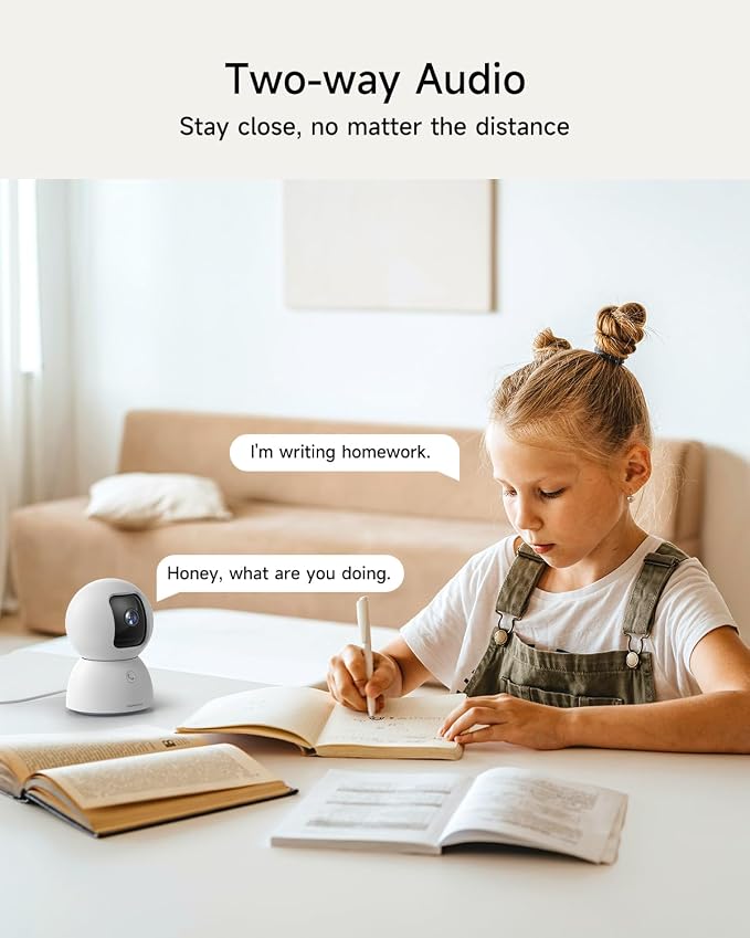 Smart 3K Indoor Dome Security Camera with AI Human/Pet/Facial Detection, 360�� Pan-Tilt Coverage, 2-Way Audio, 2.4GHz 5GHz Dual-Band Wi-Fi - Includes 64GB SD Card & No Subscription Needed