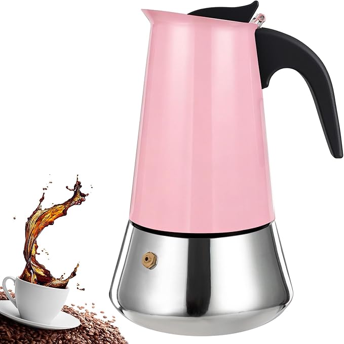 2 Cup Stovetop Espresso Maker Stainless Steel Moka Pot Stove Top Percolator Italian Coffee Makers Capable Mocha Greca Machine Cafe Classic Induction Cookers for Home and Camping 100ml 3.3oz