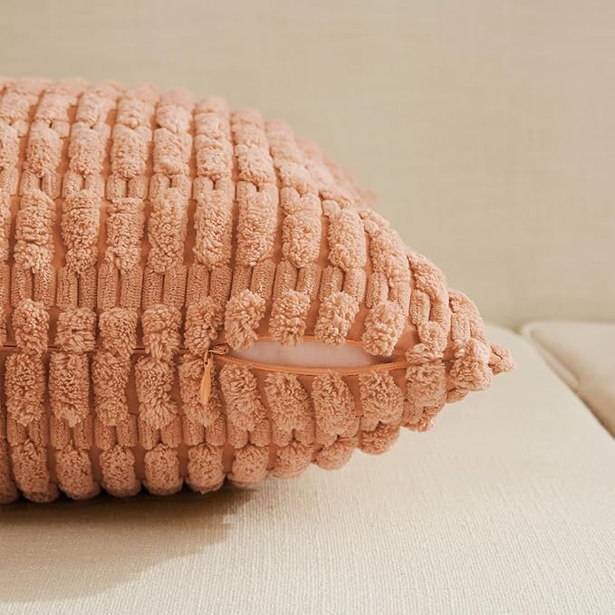 Fancy Homi 4 Packs Decorative Throw Pillow Covers for Living Room Couch Bed, Modern Farmhouse Boho Home Décor Accent Cushion Case, 16" x 16", Peach