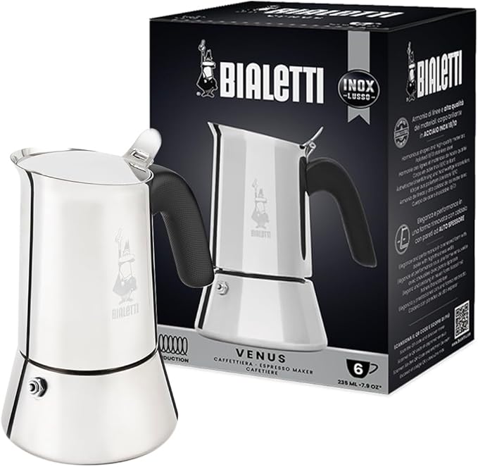 Bialetti - New Venus Induction, Stovetop Coffee Maker, Suitable for all Types of Hobs, Stainless Steel, 6 Cups (7.9 Oz), Silver