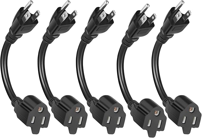 KUNLUN 5 Pack Short Extension Cord, 3 Prong 8-Inch Small Extension Cord Outlet Saver 16AWG/13A for Indoor Outdoor Use, NEMA 5-15P to NEMA 5-15R Power Extension Cable