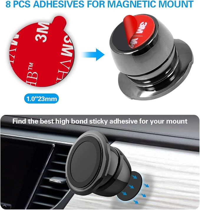 pop-tech Sticky Adhesive Replacement for Magnetic Car Mount, 8PCS Circular Heat Resistant Double Sided Strong Sticker Pads for Magnet Cell Phone Stand & Finger Ring Holder & Socket Grip Base