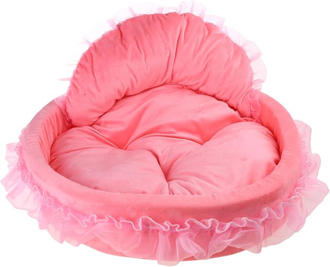 Princess Pet Bed with Bows Ruffled, Lace Design Soft and Beautiful Dog Sofa Detachable Cushion Princess Nest, Indoor Cave, Bottom, Removable Plush Cover