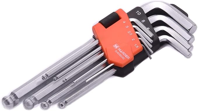 Edward Tools Ball End Hex Key Wrench Set Medium - 9 Piece Heavy Duty CRV Steel - Plastic Organizer Clip - Allen Wrench Ball End Allows up to 25 degree entry angle