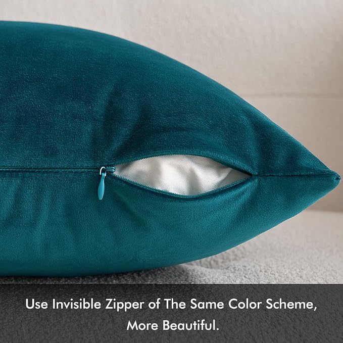 MIULEE Velvet Throw Pillow Covers 16x16 Inch Pack of 2 Teal | Soft Solid Small Decorative Pillow Covers, Modern Luxury Home Decor, for Couch Chair Sofa Bedroom Livingroom Car