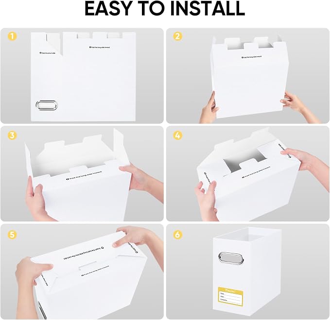 BALEINE File Organizer Box, Cardboard File Folder Organizer with Handle for Letter Size, Portable Collapsible Hanging Filing Box for Home Office Document Storage (2 Pack, White)
