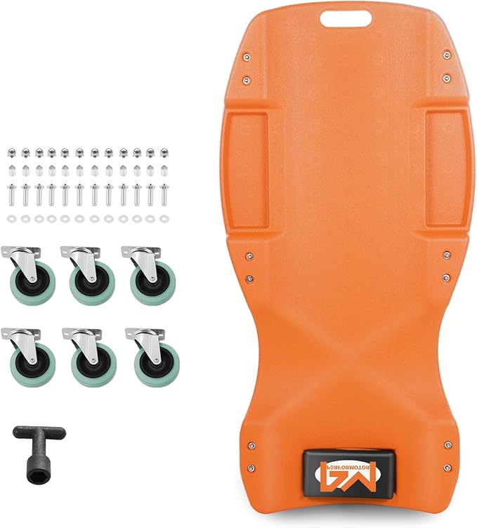 PM PERFORMOTOR Inches Heavy-Duty Low-Profile Roller Automotive Creeper with Padded Headrest, Orange, PM-TOL-CPC48-OG