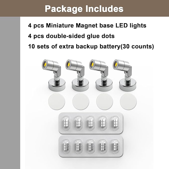 Metal Miniature LED Lights,Tiny Spot Light with magnet base,Battery Operated LED Lights,Wireless Miniature Spot Light for Artwork Painting,Jewelry Showcase,DIY Hand Craft (Multicolor changing)
