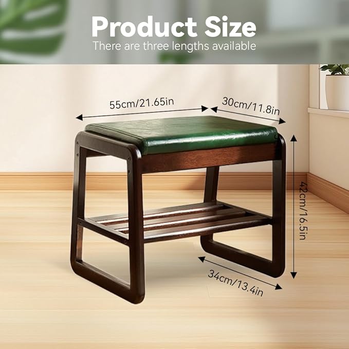 Solid Wood Bench, Entryway Shoe Rack Bench with Cushion, 2 Tier Shoe Cabinet with Bench Organizer for Hallway Living Room
