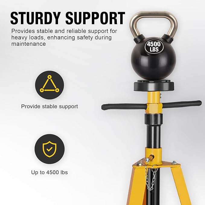 YELLOW JACKET 2 Ton Underhoist Support Stand High-Lift Jack Stand with 53in to 84in Reach for 4,000lbs Loads (Yellow)