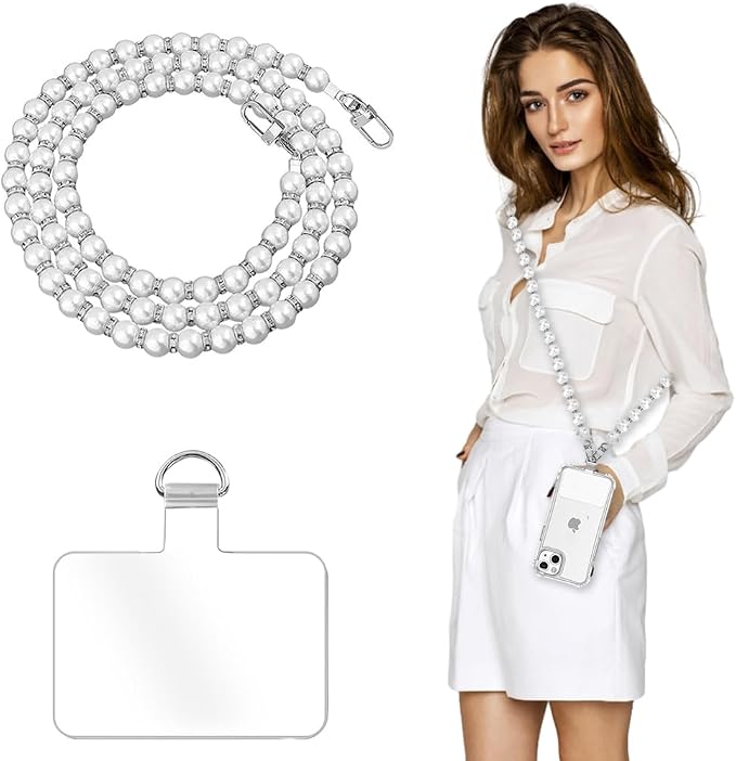 Crossbody Chain Cell Phone Lanyard - Universal Leather+Metal Shoulder Strap With Tether Patches (O)