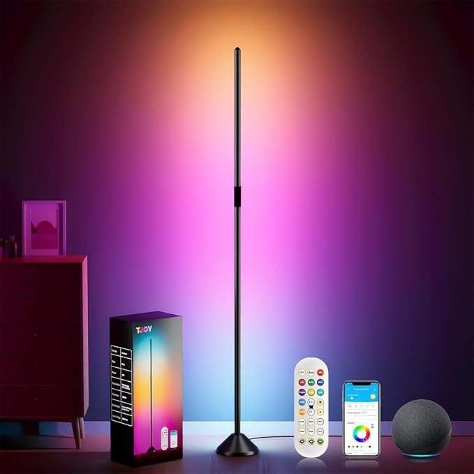 TJOY Smart Wi-Fi Floor Lamp, LED Corner Light Compatible with Alexa, 1200 Lumen, Modern Floor Lamp with Remote, Music Sync, RGB Color Changing Standing Tall Lamp, for Living Room Bedroom