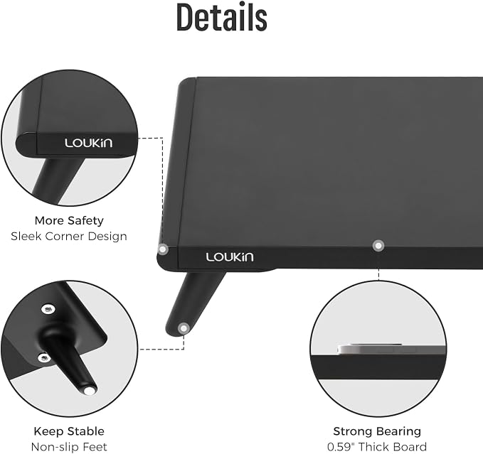 loukin Dual Monitor Stand Riser for Desk, 43.6"*8.2"*3.2" Large Computer Stand for 2 Monitors, Laptop, Printer, Length and Angle Adjustable Computer Shelf, Home Office,Max 43.6" Length(Black)