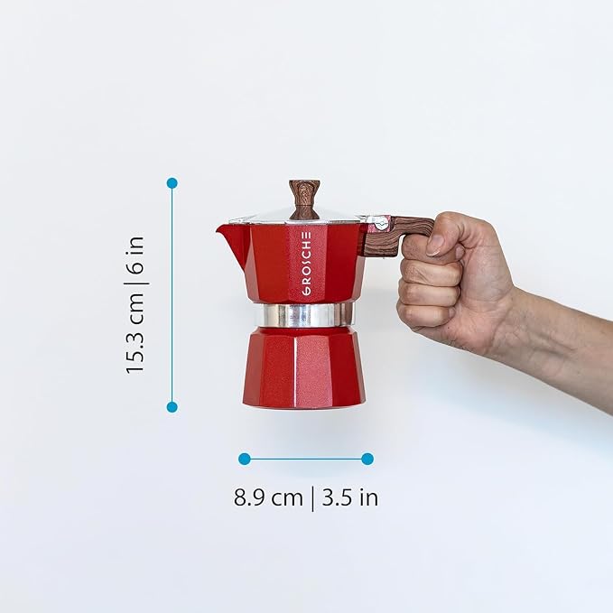 GROSCHE Milano Stovetop Espresso Maker Moka Pot 3 espresso Cup - 5oz, Red - Cuban Coffee Maker Stove top coffee maker Moka Italian espresso greca coffee maker brewer percolator | Cuban Coffee Maker And Italian Moka Pot For Stovetop Espresso; For Gas, E...