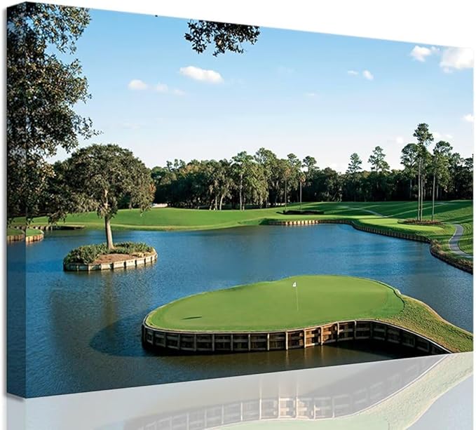 chenchenArt USA Golf Course Wall Art TPC Sawgrass Golf Course Pictures Canvas Prints Golf Wall Decor for Living Room Bedroom Bathroom Home Decorations Framed Ready to Hang(12''H x 16''W)
