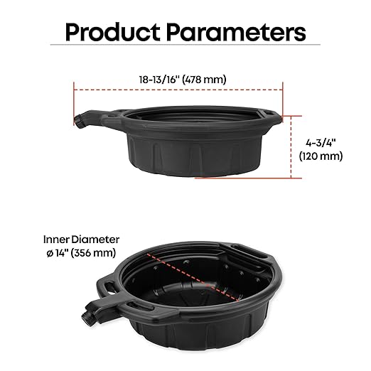 Groz 2 Gallon Oil Drain Pan with Anti-Spill Cap, HDPE Chemical-Resistant Construction, Large Spout for Easy Pouring, Stackable Design (41965)